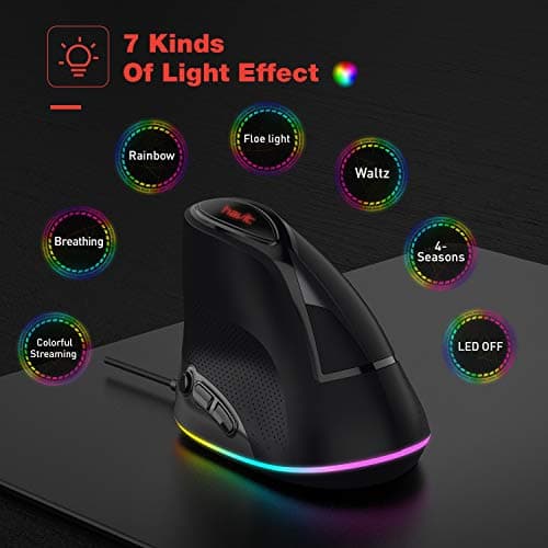 Havit Ergonomic Vertical Mouse RGB Backlit Wired Computer Mice 6 Adjustable DPI(800-1600-2400-3200-4800-6400) 6 Buttons for Laptop PC Desktop, Notebook image