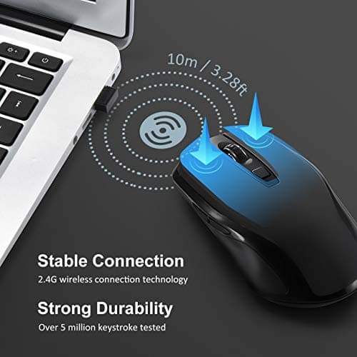 Yantop Wireless Mouse for Laptop, Full Size 2.4G Cordless Mouse with USB Nano Receiver, Power ON-Off Switch, 3 Adjustable DPI, Large 6-Button Mouse for Computer, Desktop, MacBook, Notebook,Black image