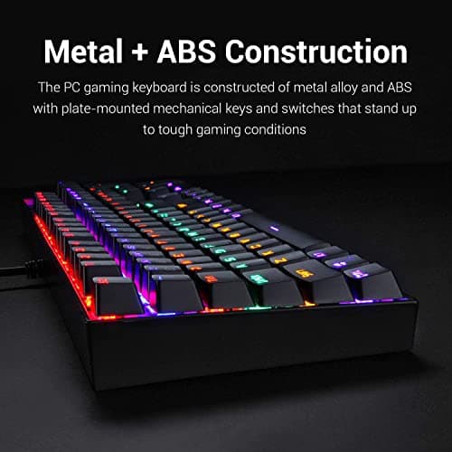 Redragon K551 Mechanical Gaming Keyboard with Cherry MX Blue Switches Vara 104 Keys Numpad Tactile USB Wired Computer Keyboard Steel Construction for Windows PC Games (Black RED LED Backlit) image