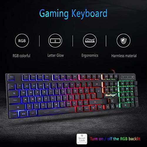 RGB Gaming Keyboard and Backlit Mouse Combo,BlueFinger USB Wired Backlit Keyboard,LED Gaming Keyboard Mouse Set for Laptop PC Computer Game and Work image