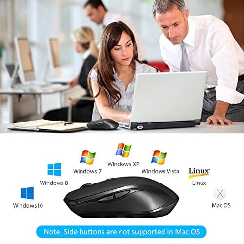 Yantop Wireless Mouse for Laptop, Full Size 2.4G Cordless Mouse with USB Nano Receiver, Power ON-Off Switch, 3 Adjustable DPI, Large 6-Button Mouse for Computer, Desktop, MacBook, Notebook,Black image