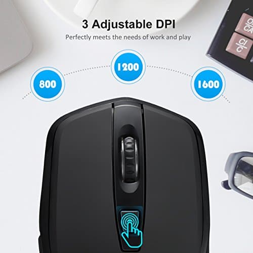Yantop Wireless Mouse for Laptop, Full Size 2.4G Cordless Mouse with USB Nano Receiver, Power ON-Off Switch, 3 Adjustable DPI, Large 6-Button Mouse for Computer, Desktop, MacBook, Notebook,Black image