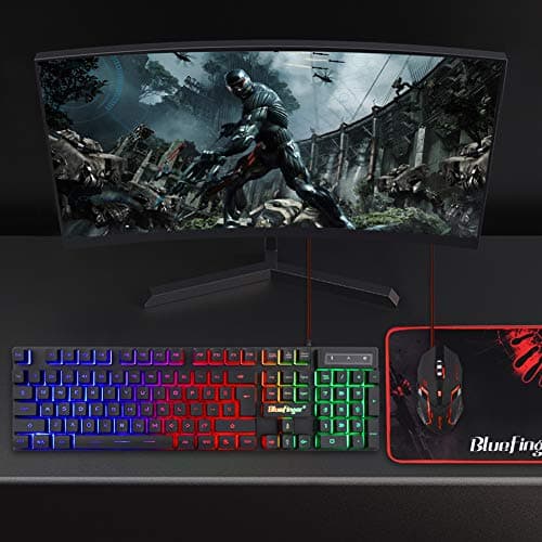 RGB Gaming Keyboard and Backlit Mouse Combo,BlueFinger USB Wired Backlit Keyboard,LED Gaming Keyboard Mouse Set for Laptop PC Computer Game and Work image