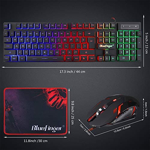 RGB Gaming Keyboard and Backlit Mouse Combo,BlueFinger USB Wired Backlit Keyboard,LED Gaming Keyboard Mouse Set for Laptop PC Computer Game and Work image
