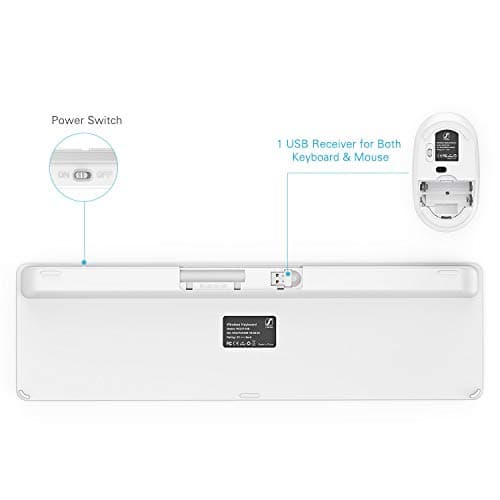 Wireless Keyboard and Mouse Combo - Full Size Slim Thin Wireless Keyboard Mouse with Numeric Keypad with On/Off Switch on Both Keyboard and Mouse - White & Silver image