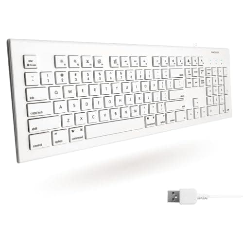 Macally Full Size USB Wired Keyboard (MKEYE) for Mac and PC (White) w/ Shortcut Hot Keys main image