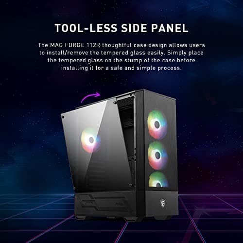 MSI MAG FORGE 112R ATX Mid Tower Black Tempered Glass Side Panel, USB 3.2 Gen 1 Type-A Front Panel image