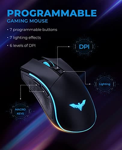 Havit Mechanical Keyboard and Mouse Combo RGB Gaming 104 Keys Blue Switches Wired USB Keyboards with Detachable Wrist Rest, Programmable Gaming Mouse for PC Gamer Computer Desktop (Black) image