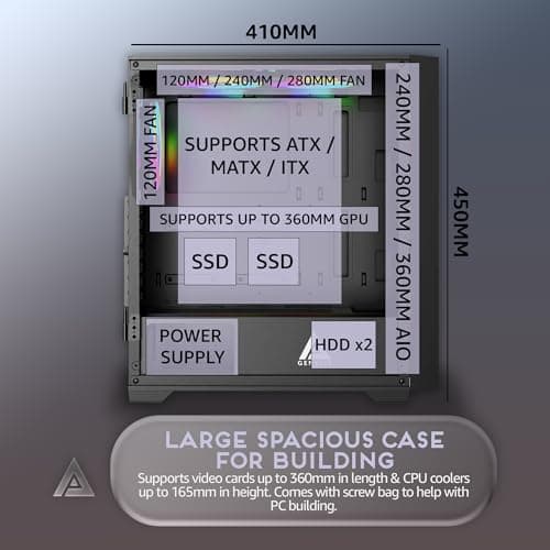 Apevia Genesis Pro ATX Mid Tower Black with Tempered Glass Side Panel and USB 3.2 Gen 1 Type-C, USB 2.0 Type-A image