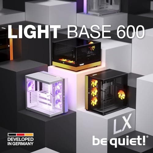 be quiet! Light Base 600 DX ATX Mid Tower White with Tempered Glass Side Panel and USB 3.2 Gen 2 Type-C, USB 3.2 Gen 1 Type-A image