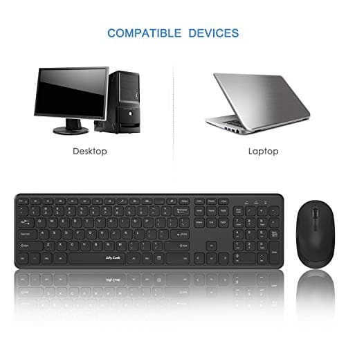 Wireless Keyboard and Mouse, Jelly Comb 2.4GHz Ultra Thin Full Size Wireless Keyboard Mouse Combo Set with Number Pad for Computer, Laptop, PC, Desktop, Notebook, Windows 7, 8, 10-(Black) image