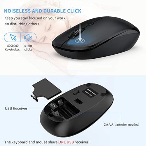 Wireless Keyboard and Mouse Combo - LEKVEY Slim Keyboard Mice, 2.4GHz 109 Keys Full Size Wireless Keyboard Mouse Set, with Number Pad, Silent Click, Stylish Design, US Layout (QWERTY), Space Gray image