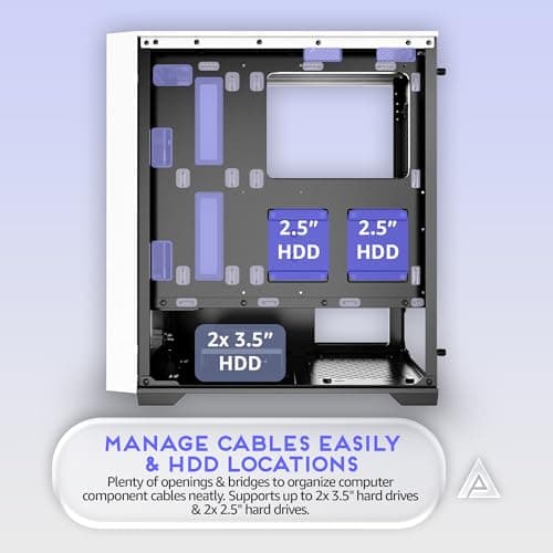 Apevia Genesis Pro ATX Mid Tower White Tempered Glass Side Panel, USB 3.2 Gen 1 Type-C and USB 2.0 Type-A Front Panel image