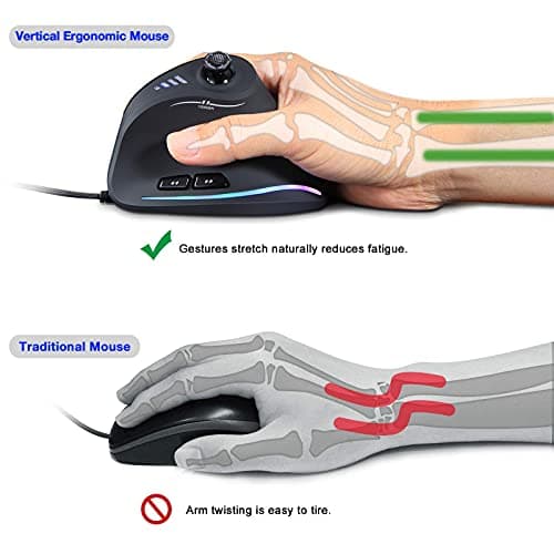 Gaming Mouse with 5 D Rocker, TRELC Ergonomic Mouse with 10000 DPI/11 Programmable Buttons, RGB Vertical Gaming Mice Wired for PC/Laptop/E-Sports/Gamer (Black) image