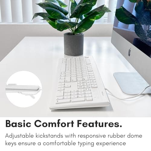 Macally Full Size USB Wired Keyboard (MKEYE) for Mac and PC (White) w/ Shortcut Hot Keys image