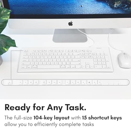 Macally Full Size USB Wired Keyboard (MKEYE) for Mac and PC (White) w/ Shortcut Hot Keys image
