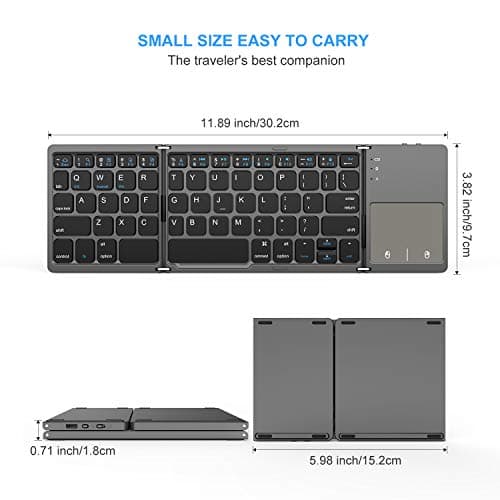 Foldable Bluetooth Keyboard, Jelly Comb Dual Mode Bluetooth & USB Wired Rechargable Portable Mini BT Wireless Keyboard with Touchpad Mouse for Android, Windows, PC, Tablet-Dark Gray image