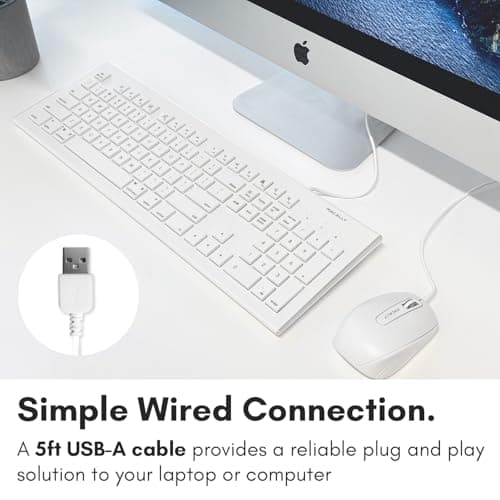 Macally Full Size USB Wired Keyboard (MKEYE) for Mac and PC (White) w/ Shortcut Hot Keys image