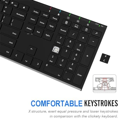 Arteck 2.4G Wireless Keyboard Stainless Steel Ultra Slim Full Size Keyboard with Numeric Keypad for Computer/Desktop/PC/Laptop/Surface/Smart TV and Windows 10/8/ 7 Built in Rechargeable Battery image