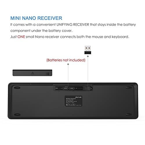 Wireless Keyboard and Mouse, Jelly Comb 2.4GHz Ultra Thin Full Size Wireless Keyboard Mouse Combo Set with Number Pad for Computer, Laptop, PC, Desktop, Notebook, Windows 7, 8, 10-(Black) image