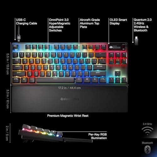 SteelSeries Apex Pro Gen 3 RGB OmniPoint 3.0 Wired/Wireless/Bluetooth Gaming Keyboard image
