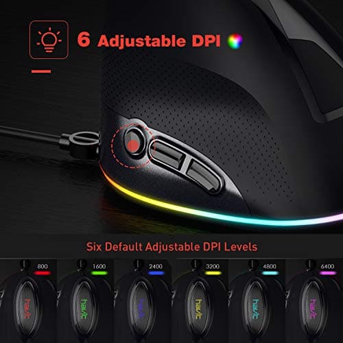Havit Ergonomic Vertical Mouse RGB Backlit Wired Computer Mice 6 Adjustable DPI(800-1600-2400-3200-4800-6400) 6 Buttons for Laptop PC Desktop, Notebook image