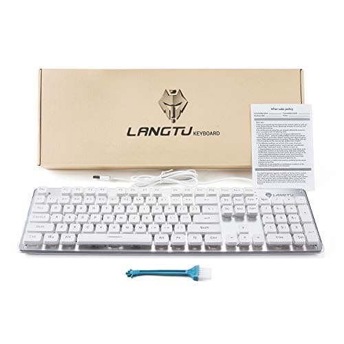 LANGTU Membrane Gaming Keyboard, Rainbow LED Backlit Quiet Keyboard for Office, USB Wired All-Metal Panel 25 Keys Anti-ghosting Computer Keyboard 104 Keys - L1 White/Silver image