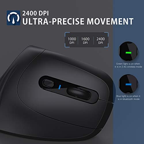 Bluetooth Ergonomic Mouse, Jelly Comb Advanced Vertical Wireless Bluetooth Mouse 2.4GHz Optical Vertical Mice, Easy Switch Between 2 Devices with Bluetooth and USB Connection MV045-Black image