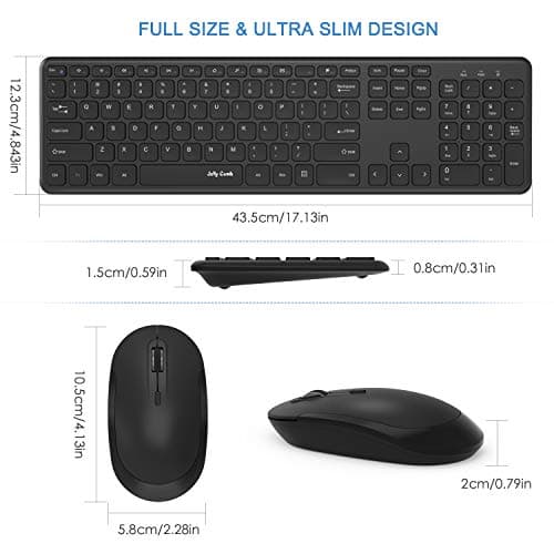 Wireless Keyboard and Mouse, Jelly Comb 2.4GHz Ultra Thin Full Size Wireless Keyboard Mouse Combo Set with Number Pad for Computer, Laptop, PC, Desktop, Notebook, Windows 7, 8, 10-(Black) image
