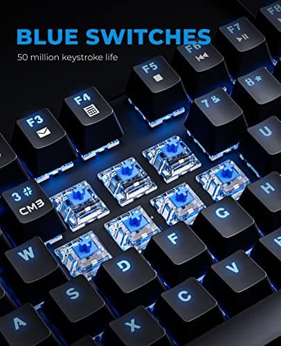Havit Mechanical Keyboard and Mouse Combo RGB Gaming 104 Keys Blue Switches Wired USB Keyboards with Detachable Wrist Rest, Programmable Gaming Mouse for PC Gamer Computer Desktop (Black) image