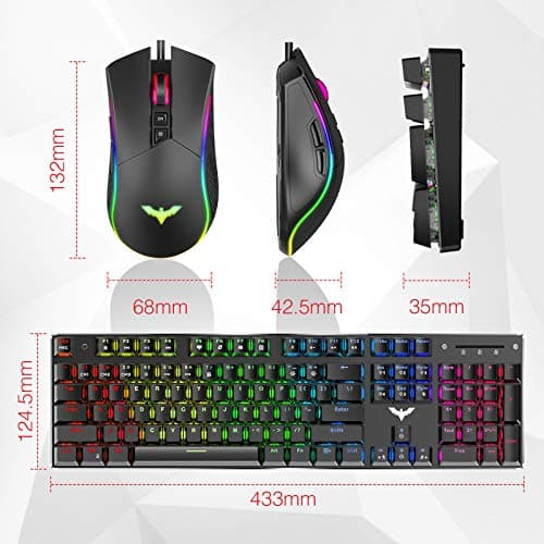 Havit Mechanical Gaming Keyboard and Mouse Combo Blue Switch 104 Keys Rainbow Backlit Keyboards, 4800DPI 7 Button Mouse Wired for PC Gamer Computer Laptop image
