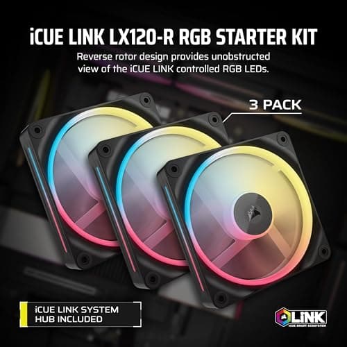 Corsair iCUE LINK LX120-R 120mm Addressable RGB PWM 70 CFM Black 3-Pack image