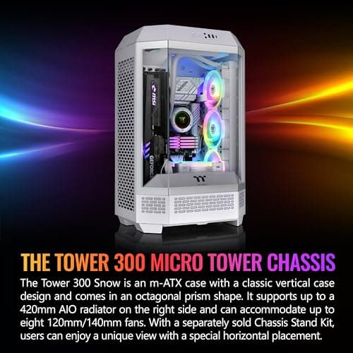Thermaltake The Tower 300 MicroATX Mini Tower Tempered Glass Side Panel - Snow image