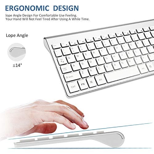 Wireless Keyboard and Mouse, FENIFOX USB Full Size Quiet Compact Compatible with iMac Mac PC Laptop Tablet Computer Windows (Silver White) image