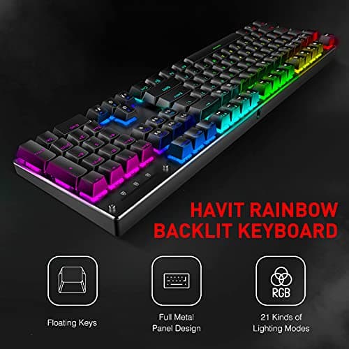 Havit Mechanical Gaming Keyboard and Mouse Combo Blue Switch 104 Keys Rainbow Backlit Keyboards, 4800DPI 7 Button Mouse Wired for PC Gamer Computer Laptop image