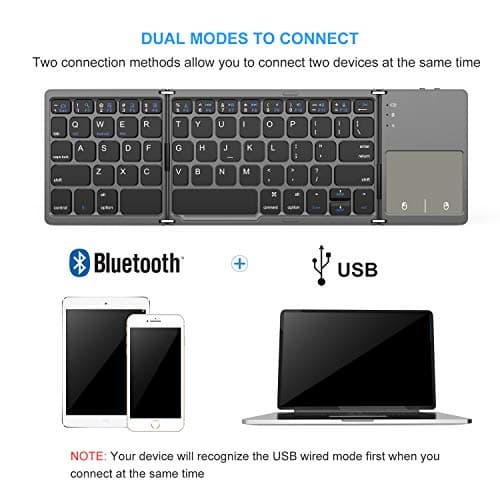 Foldable Bluetooth Keyboard, Jelly Comb Dual Mode Bluetooth & USB Wired Rechargable Portable Mini BT Wireless Keyboard with Touchpad Mouse for Android, Windows, PC, Tablet-Dark Gray image