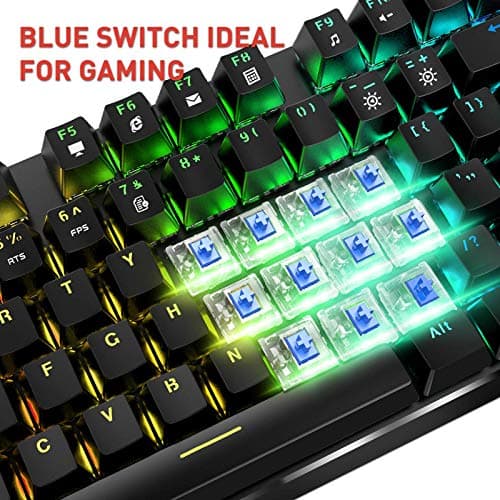 Havit Mechanical Gaming Keyboard and Mouse Combo Blue Switch 104 Keys Rainbow Backlit Keyboards, 4800DPI 7 Button Mouse Wired for PC Gamer Computer Laptop image