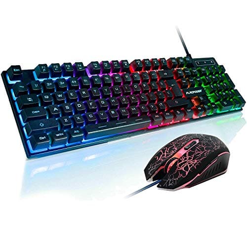 FLAGPOWER Gaming Keyboard and Mouse Combo, Rainbow Backlit Mechanical Feeling Keyboard with 4 Colors Breathing LED Backlight Mouse for PC, Laptop, Computer main image