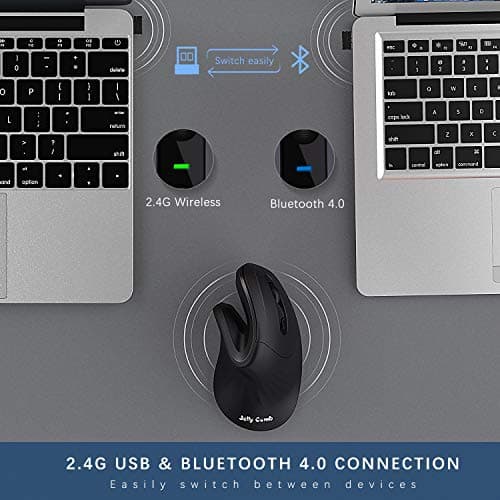 Bluetooth Ergonomic Mouse, Jelly Comb Advanced Vertical Wireless Bluetooth Mouse 2.4GHz Optical Vertical Mice, Easy Switch Between 2 Devices with Bluetooth and USB Connection MV045-Black image