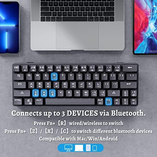 DIERYA Mechanical Gaming Keyboard 60% True RGB Backlit Bluetooth 4.0 Wired/Wireless LED Computer Keyboard for Multi-Device iPhone Android Mobile PC Laptop - Cherry MX Blue Equivalent Switch (DK-63) image