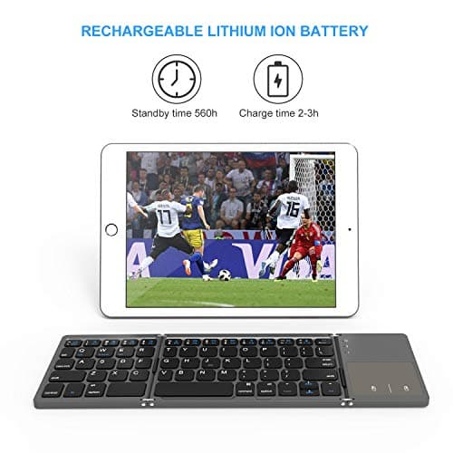 Foldable Bluetooth Keyboard, Jelly Comb Dual Mode Bluetooth & USB Wired Rechargable Portable Mini BT Wireless Keyboard with Touchpad Mouse for Android, Windows, PC, Tablet-Dark Gray image