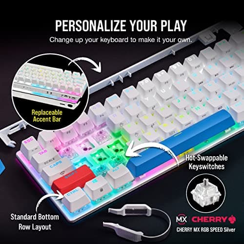 Corsair K70 PRO MINI RGB Bluetooth/Wired/Wireless Cherry MX Speed Silver Mechanical Gaming Keyboard image