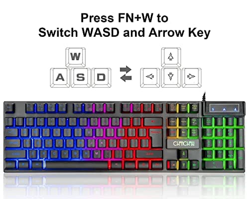 Gaming LED Wired Keyboard and Mouse Combo with Emitting Character 3200DPI USB Mouse Multimedia Keys Rainbow Backlight Mechanical Feeling for PC Resberry Pi Mac TOB Box with Mousepad,910b image