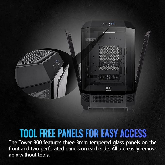 Thermaltake The Tower 300 MicroATX Mini Tower Tempered Glass Side Panel - Black image