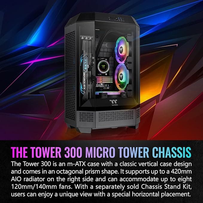 Thermaltake The Tower 300 MicroATX Mini Tower Tempered Glass Side Panel - Black image