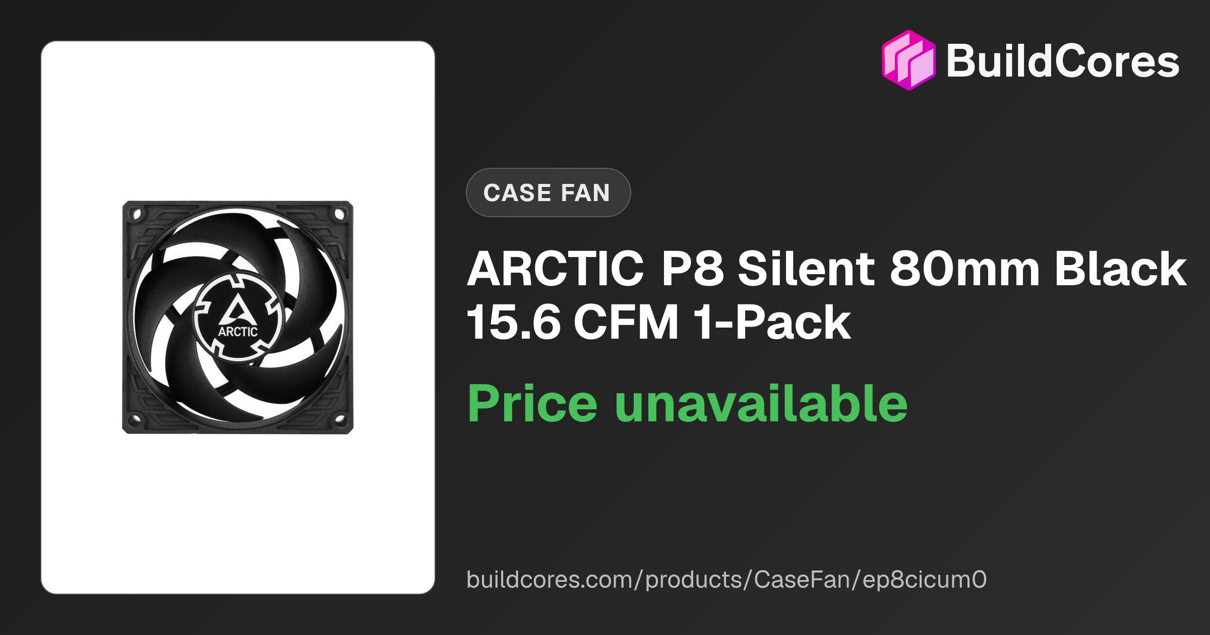 Ventola Arctic P8 Silent 80mm – Confezione Da 1, 1600 RPM, 3 Pin, 12V, Fluido Dinamico