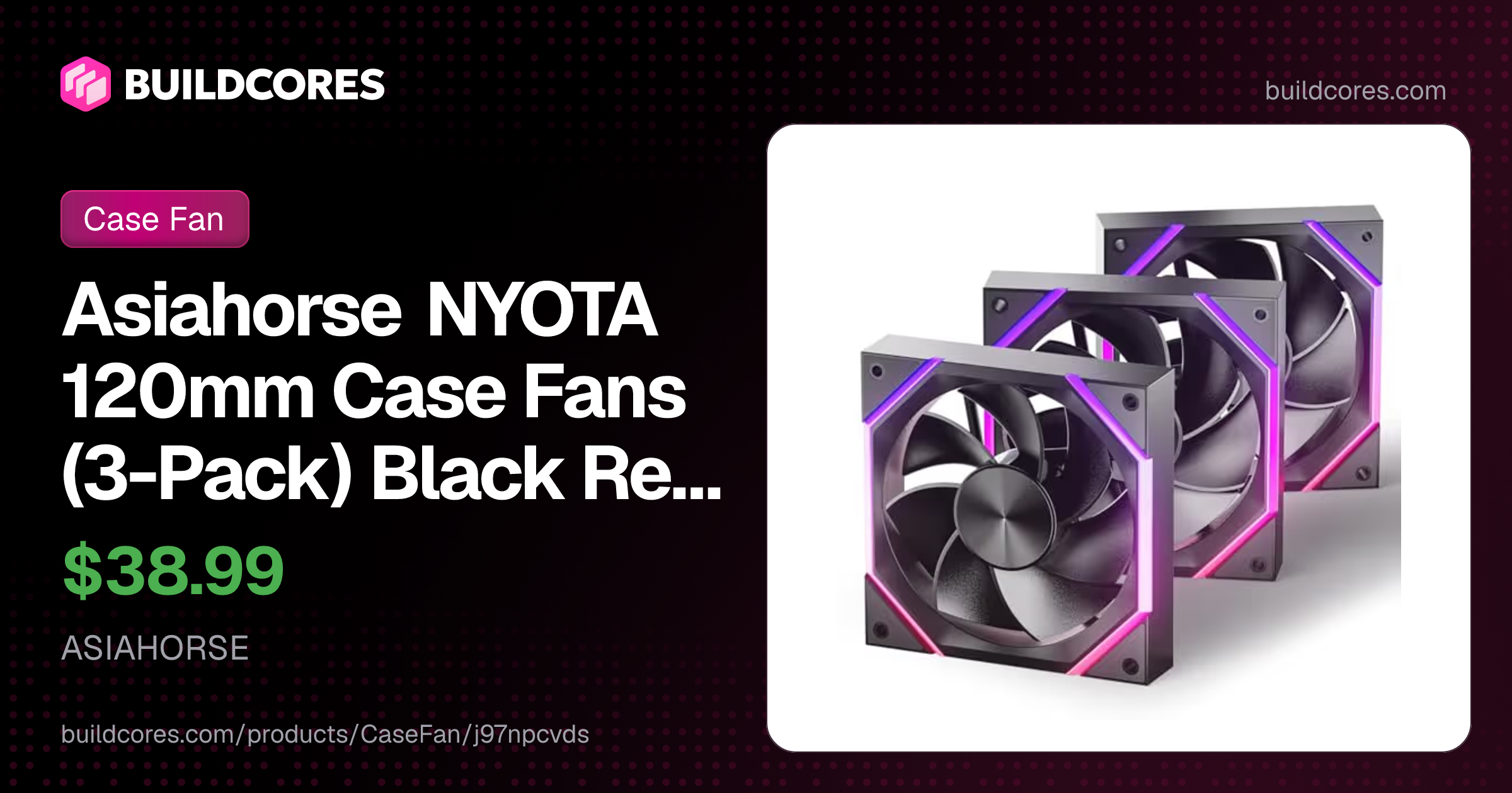 Asiahorse NYOTA 120mm Case Fans (3-Pack) Black Reverse Blade | BuildCores
