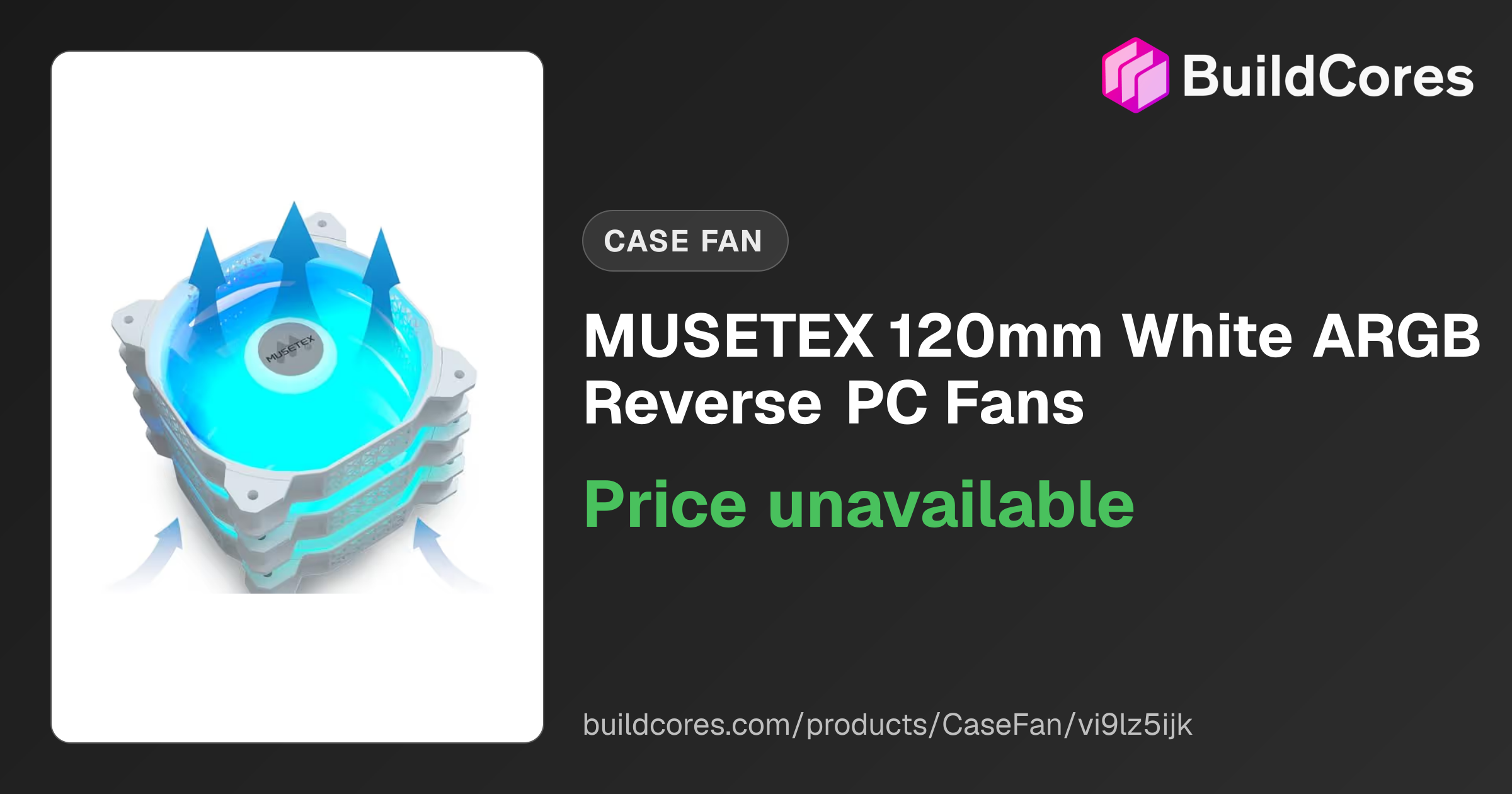 MUSETEX 120mm White ARGB Reverse PC Fans | BuildCores