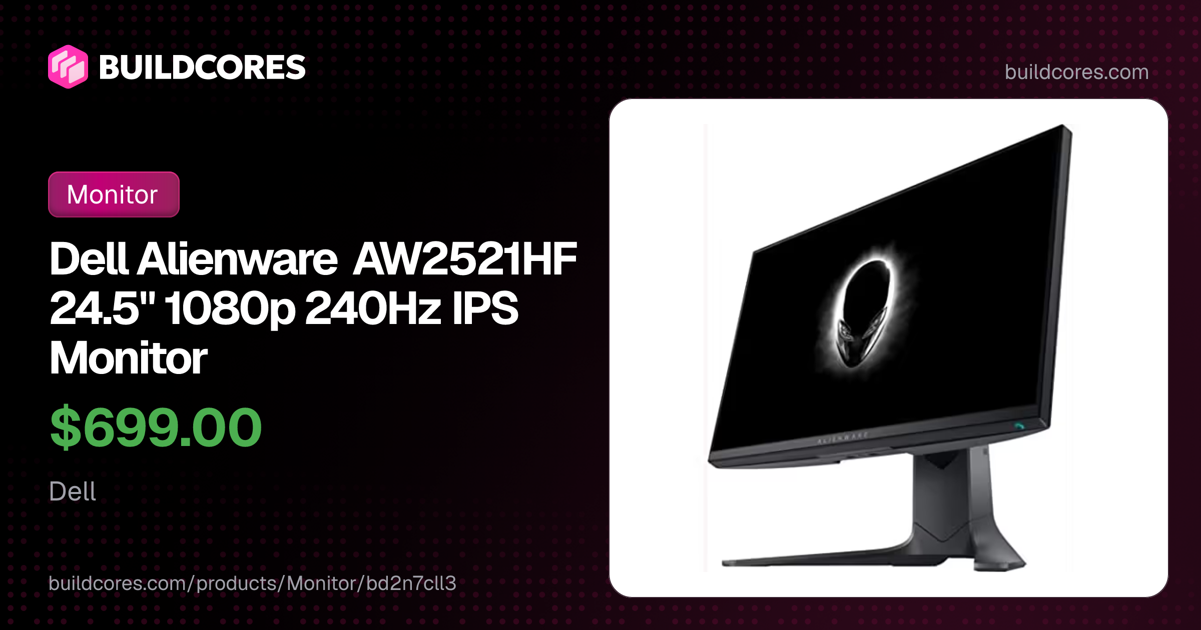 Dell Alienware AW2521HF 24.5" 1080p 240Hz IPS Monitor | BuildCores