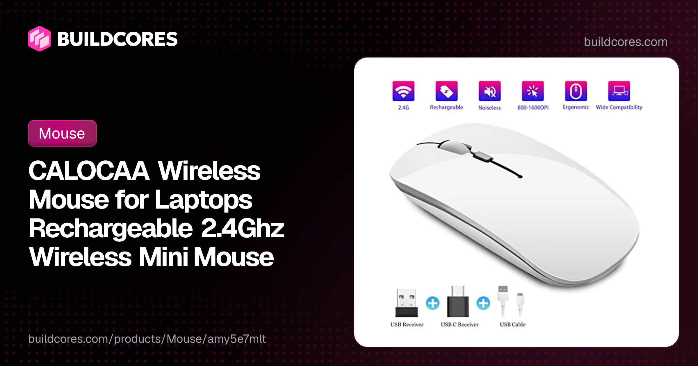 CALOCAA Wireless Mouse for Laptops Rechargeable 2.4Ghz Wireless Mini ...